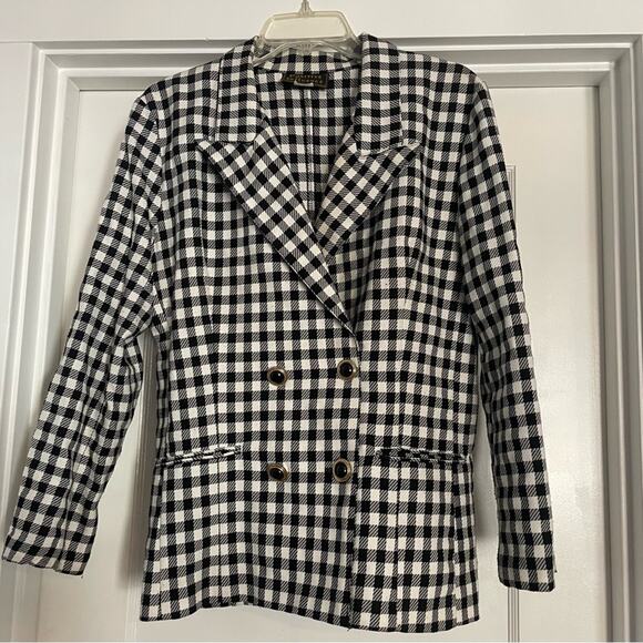 Positive Influence Women's Checkered blazer Sz 9-10 Black & white 80's Vintage - Picture 1 of 9
